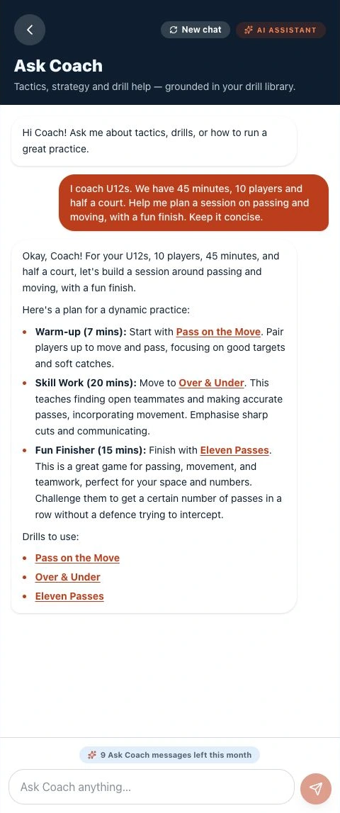 Real AI Coach practice planning conversation